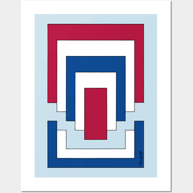 Rectangle Abstract in Red, White, and Blue Wall Art by AzureLionProductions